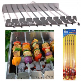 10 Skewer Rotisserie Rack Grill Automatic Rotating Motor Operated BBQ Set