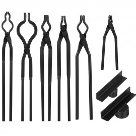 8pcs Blacksmith Tool Set Tools Pick-up Railroad Spike Flat Jaw V-Bit Blade Tongs